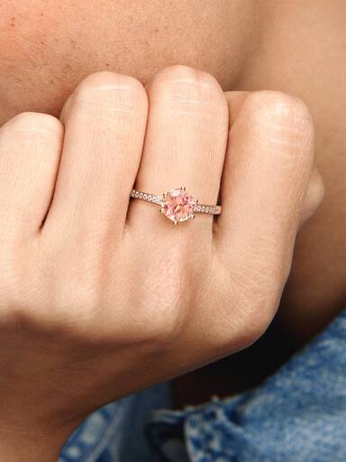 Pink Sparkling Crown Solitaire Ring