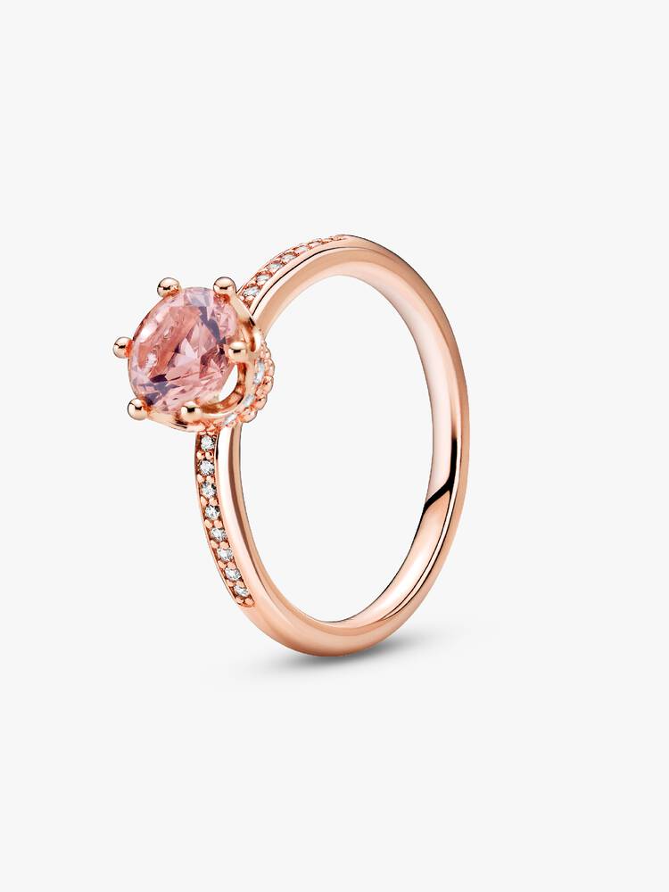 Pink Sparkling Crown Solitaire Ring