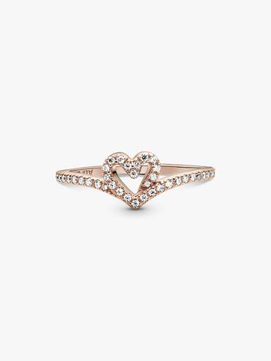 Sparkling Wishbone Heart Ring