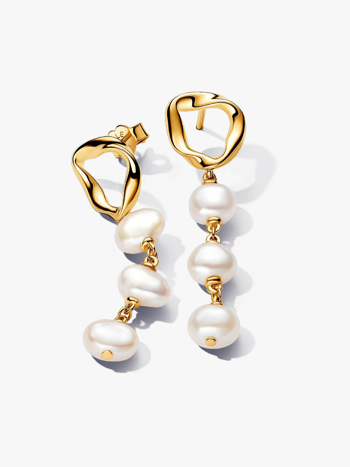 Organically Shaped Circle & Baroque Treated Freshwater Cultured Pearls Drop Earrings