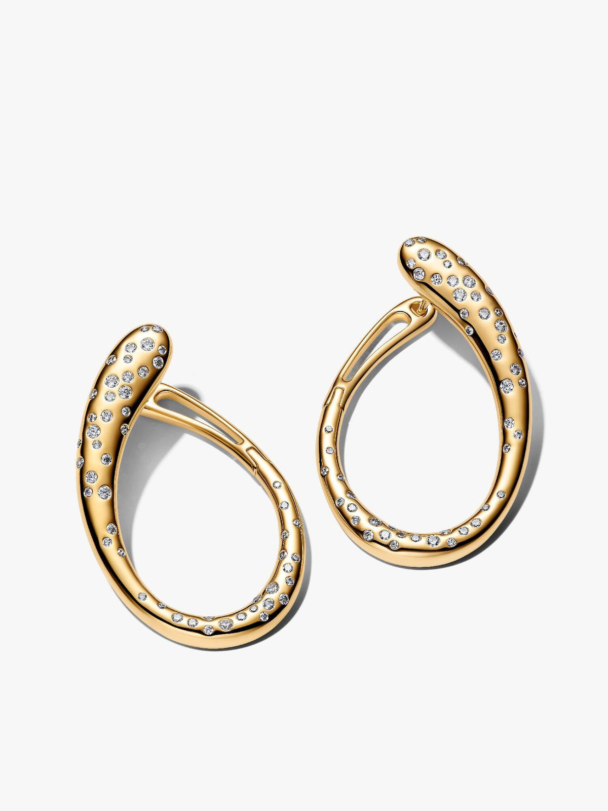 Organically Shaped Stone-Set Hinged Hoop Earrings