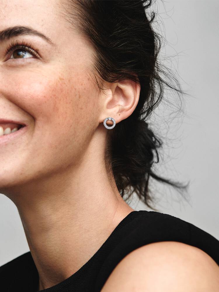Pavé & Logo Circle Reversible Stud Earrings