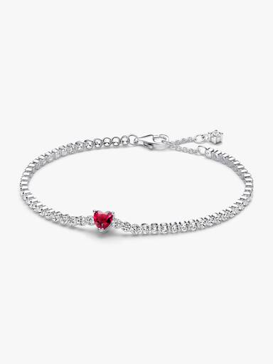 Red Sparkling Heart Tennis Bracelet