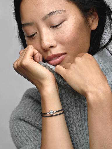 Pandora Moments Double Black Leather Bracelet