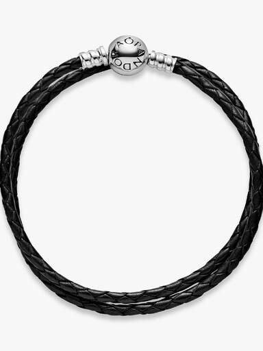 Pandora Moments Double Black Leather Bracelet